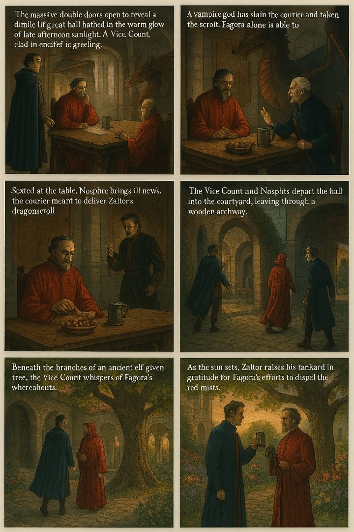 Königin Fagora. Storyboard. Das Schwert Viskur. Der finale Kampf.
