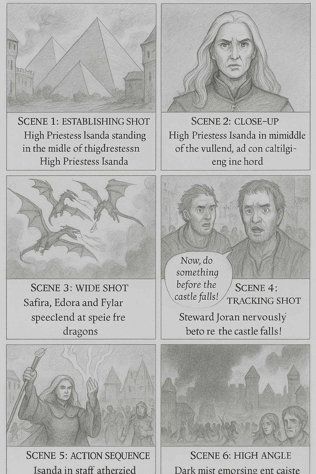 Storyboard für Königin Fagora. Der böse Drache. erster Teil.